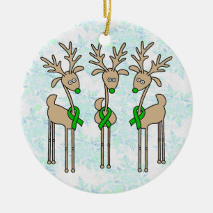 Green Ribbon Reindeer (Kidney Cancer) Ceramic Ornament