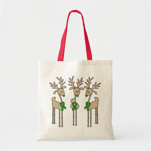 Green Ribbon Reindeer (Liver Cancer) Tote Bag (Front)