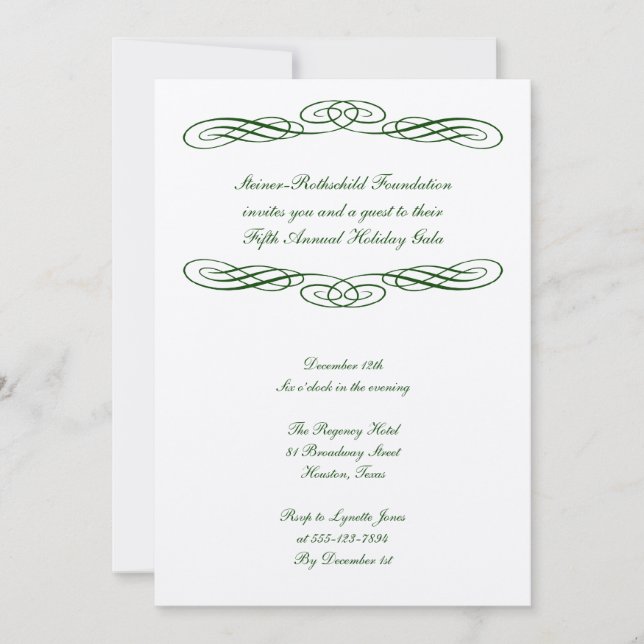 Green ribbon script corporate formal gala event invitation (Front)