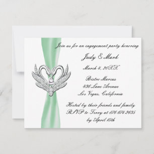 Green Ribbon Silver Swans Engagement Party Invite