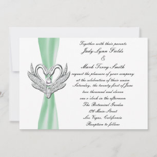Green Ribbon Silver Swans Invitation