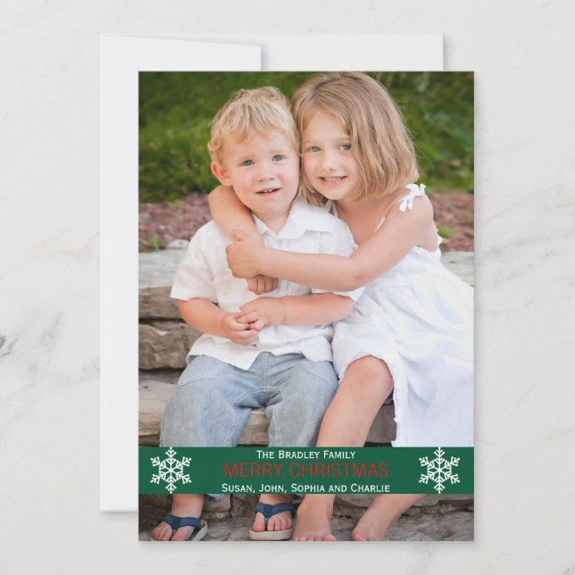 Green Ribbon Snowflake Christmas Card (Front)