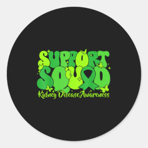 Green ribbon support squad kidney disease awarenes classic round sticker