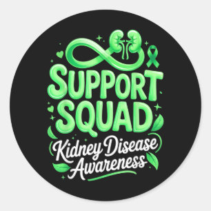 Green Ribbon Support Squad Kidney Disease Classic Round Sticker
