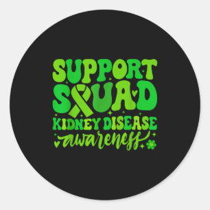 Green ribbon support squad kidney disease classic round sticker