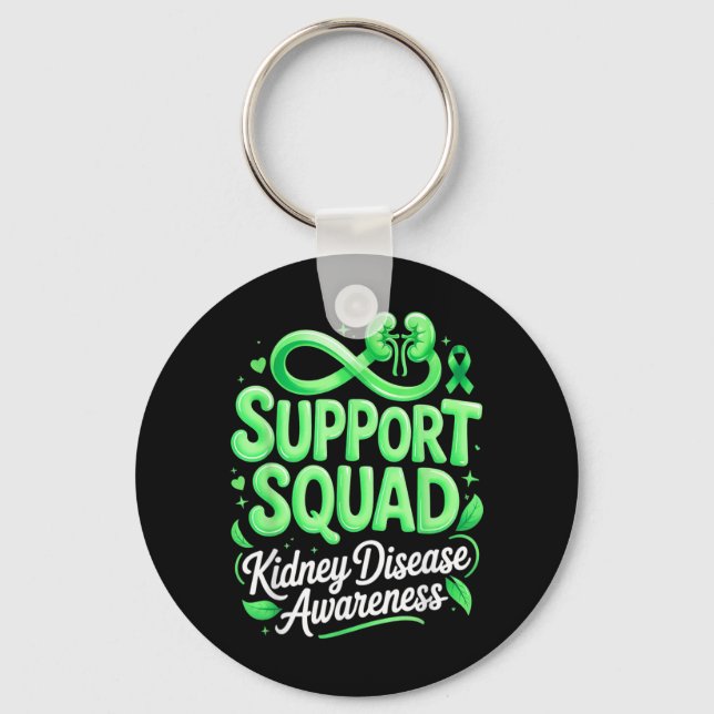 Green Ribbon Support Squad Kidney Disease Key Ring (Front)