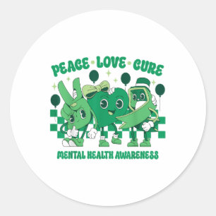 Green Ribbon Survivor Groovy Mental Health Awarene Classic Round Sticker