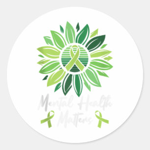 Green Ribbon Warrior & Supporters - Mental Hea Classic Round Sticker