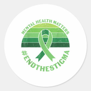 Green Ribbon Warrior & Supporters - Mental Hea Classic Round Sticker