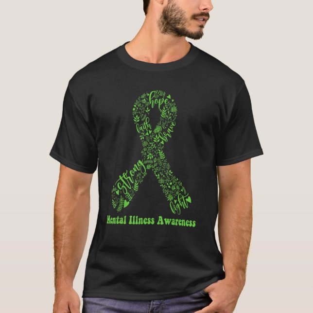 Green Ribbon World Mental Illness Awareness Month T-Shirt (Front)