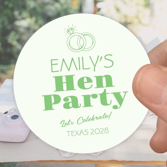 Green Rings Hen Party Classic Round Sticker (Creator Uploaded)
