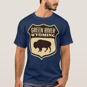 Green River Wyoming Retro Buffalo Shield Brown T-Shirt