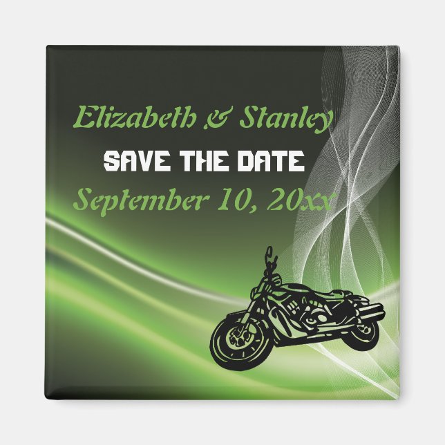Green road biker/motorcycle wedding Save the Date Magnet (Front)