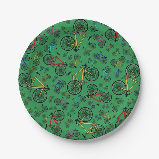Green road bikes paper plate (Front)