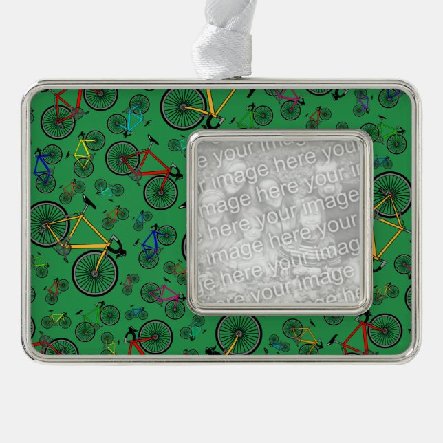 Green road bikes silver plated framed ornament (Front)