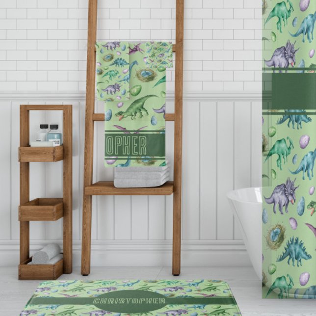 Green Roaring Jurassic Dinosaur with Name Bath Mat (Creator Uploaded)