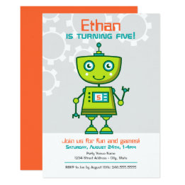 Green Robot | Modern Boy's Birthday Party Invitation