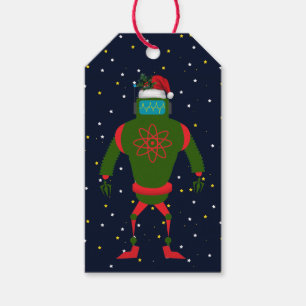 Green Robot Santa In Space Matching Christmas Gift Tags