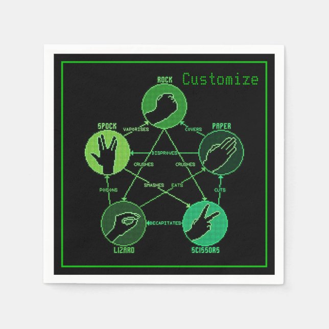 Green Rock Paper Scissors Lizard Spock Napkins (Front)
