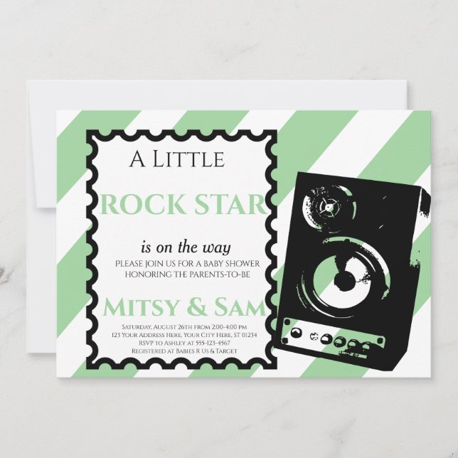 Green Rock Star Rock a Bye Baby Shower Invitation (Front)