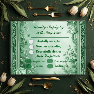 Green Rococo Garden Grand Baroque Opulence Wedding RSVP Card
