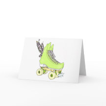 Green Roller Skate Fairy Birthday Greeting Card 