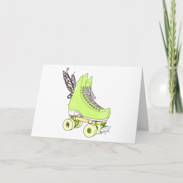 Green Roller Skate Fairy Birthday Greeting Card  (Front)