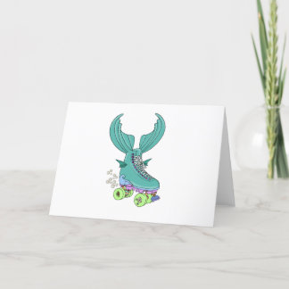 Green Roller Skate Mermaid Birthday Greetings Card