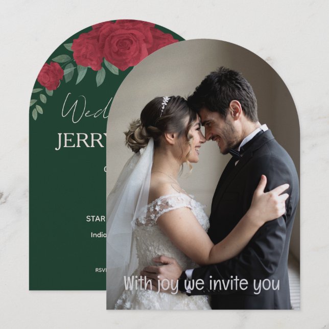 Green Romantic Couple Personalised Wedding  Invitation (Front/Back)
