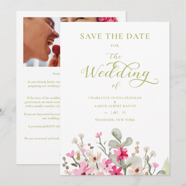 Green Romantic Photo Couple Wedding Floral Wreath (Front/Back)