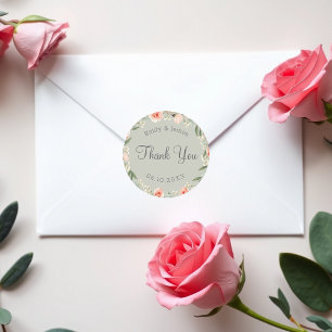 Green, romantic rose wreath classic round sticker