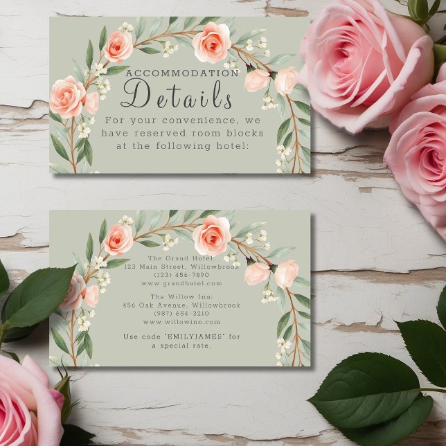 Green, romantic rose wreath  enclosure card (Creator Uploaded)