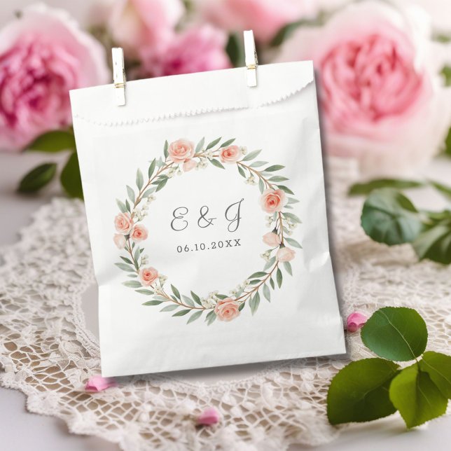 Green, romantic rose wreath  favour bag (Creator Uploaded)