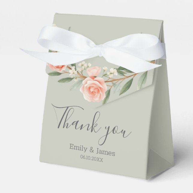 Green, romantic rose wreath favour box (Front Side)