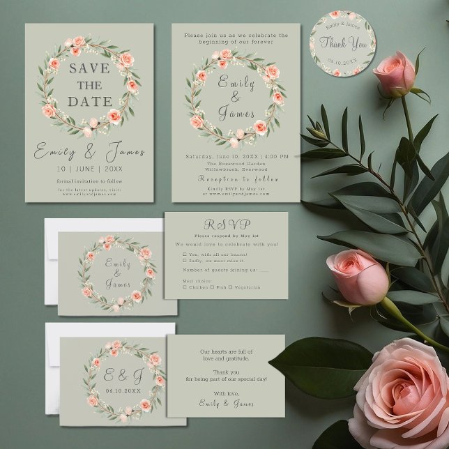 Green, romantic rose wreath  napkin (Creator Uploaded)