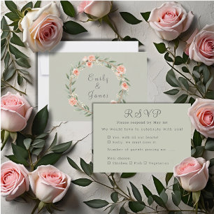 Green, romantic rose wreath RSVP card