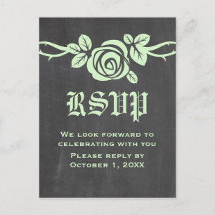 Green Rose Chalkboard RSVP Postcard