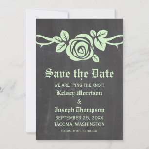 Green Rose Chalkboard Save the Date Invite