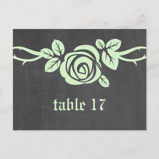 Green Rose Chalkboard Table Number Postcard (Front)