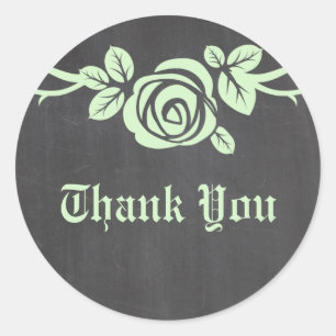 Green Rose Chalkboard Thank You Stickers