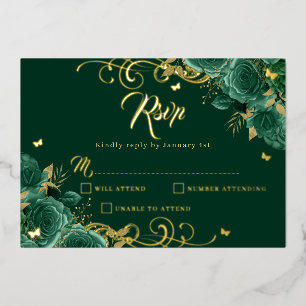 Green Rose Floral Gold Swirl Gold Quinceanera 