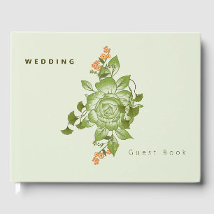 Green Rose Floral Wedding Theme Guest Book