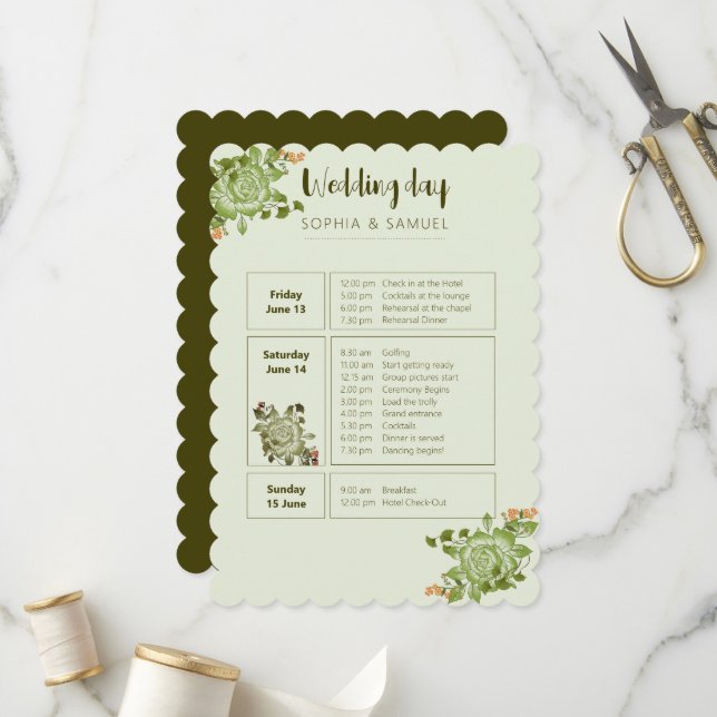 Green Rose Floral Wedding Theme Program (Front/Back In Situ)