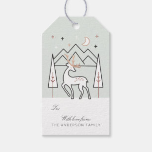 Green Rose Gold Modern Elegant Reindeer at Night Gift Tags