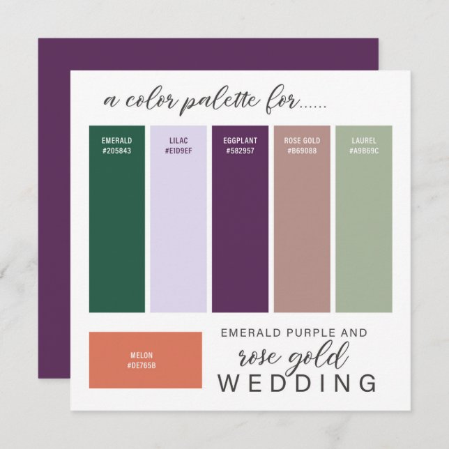 Green Rose Gold Purple Wedding Colour Palette Card (Front/Back)