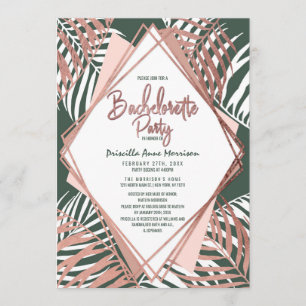 Green Rose Gold Tropical Palm Tree Bachelorette Invitation