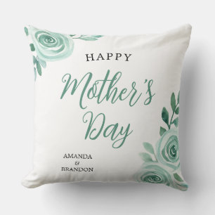 Green Rose Mother's Day Design Kids Names Cushion