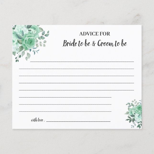 Green Roses Advice for Couple Bridal Shower Card (Front)