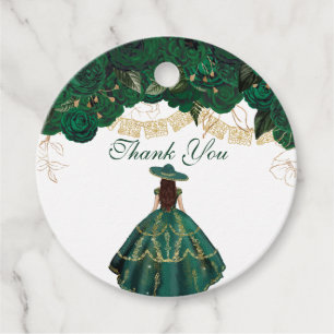 Green Roses Elegant Floral Charro Quinceanera Favour Tags