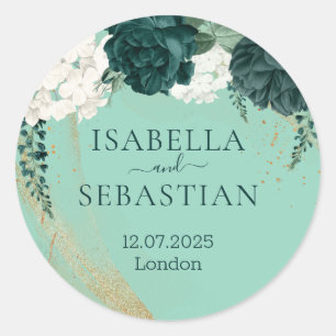 Green Roses Elegant Wedding Classic Round Sticker